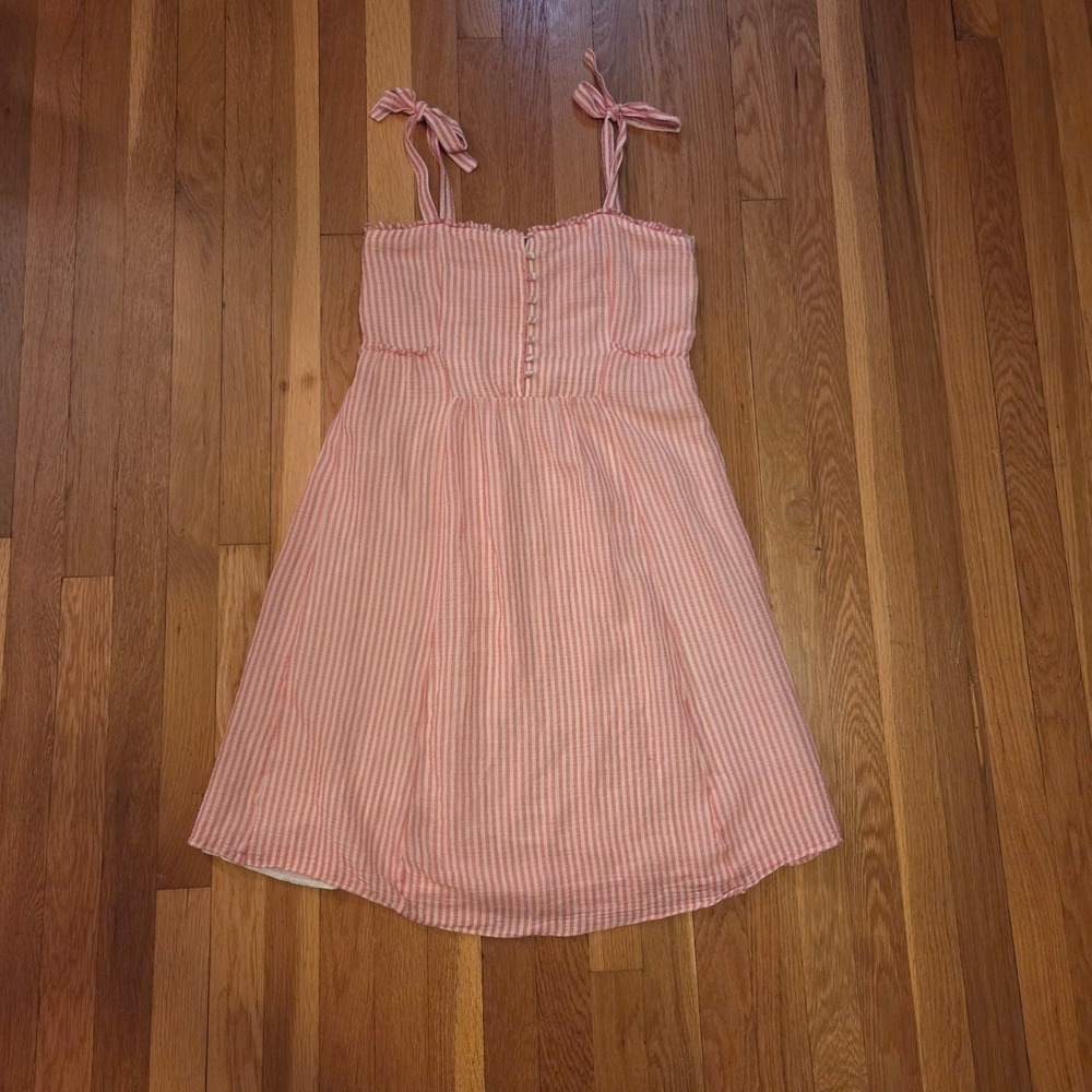 Sézane Juliette Pink Candy Stripe Tie-Strap Midi Dress, 100% Cotton, Sz FR36 US4 - Picture 5 of 14